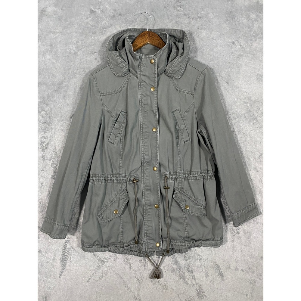 Style & Co Utility Jacket Sz L Green Hooded Drawstring Waist Field Anorak Travel